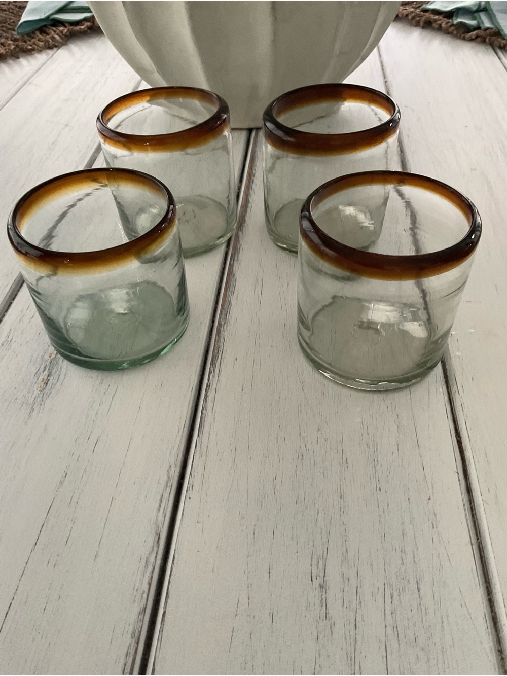 Set of 4 Clear Glass Tumblers with Amber Rim